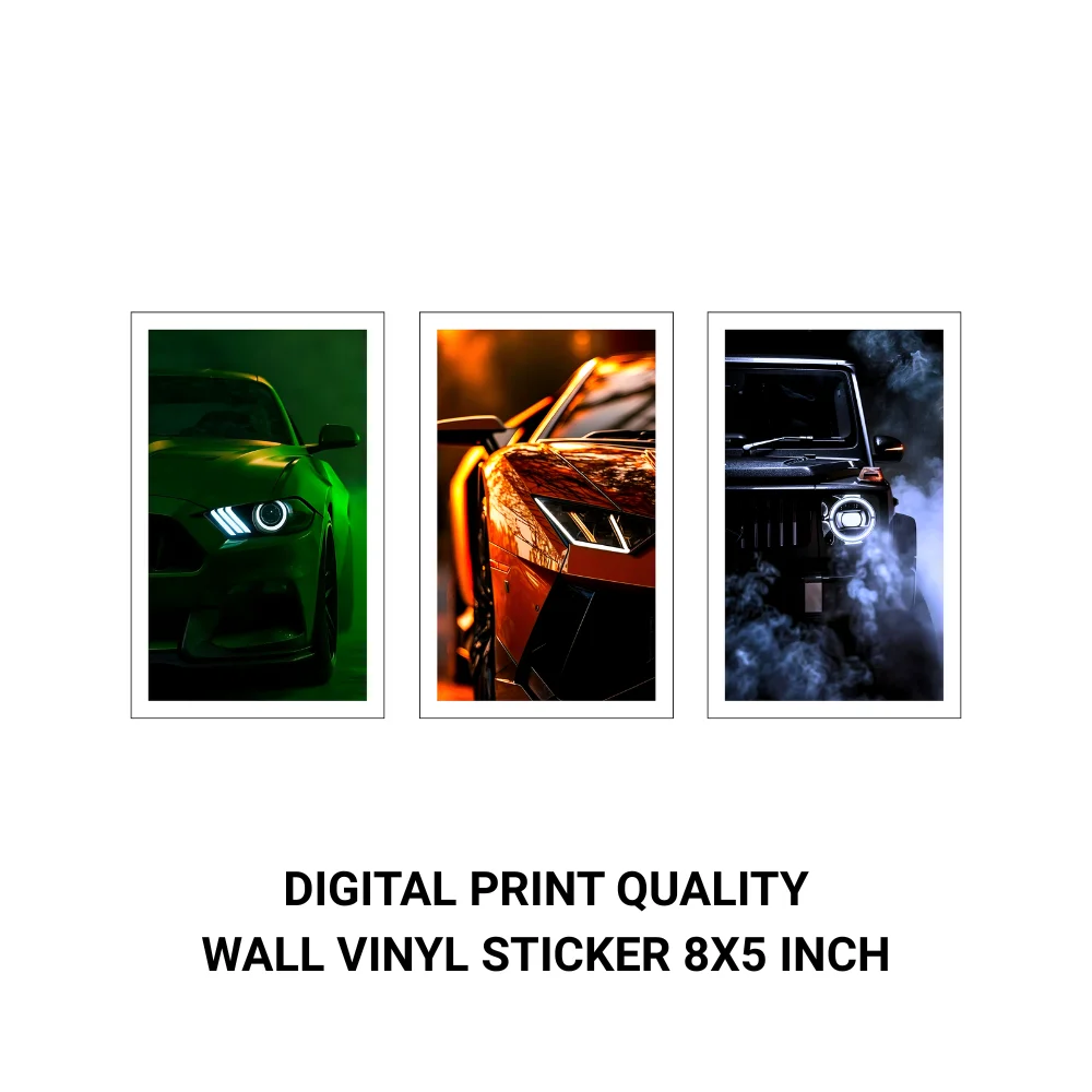 Djane Studio Car Wall Poster | Car Wall Sticker for Living Room, Bedroom, Office & Gaming Room | Modern Home Décor | Pack of 3 | Size 8x5 Inch